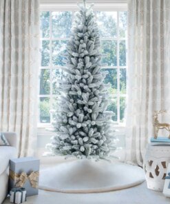 10' King Flock® Slim Artificial Christmas Tree with 1000 Warm White LED Lights