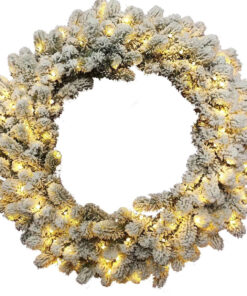 36" King Flock® Artificial Christmas Wreath with 150 Warm White LED Lights (Plug Operated)