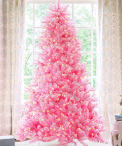 6.5' Duchess Pink Flock Artificial Christmas Tree with 500 Warm White LED Lights