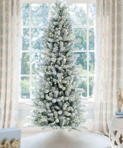 6.5' King Flock® Slim Artificial Christmas Tree with 500 Warm White LED Lights