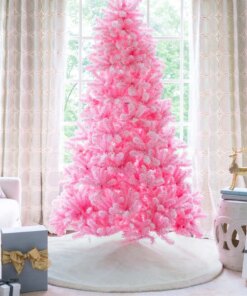 7.5' Duchess Pink Flock Artificial Christmas Tree with 600 Warm White LED Lights