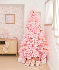 7.5' Duchess Pink Flock Artificial Christmas Tree with 600 Warm White LED Lights