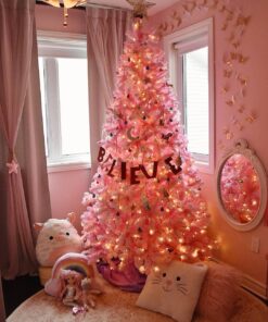 7.5' Duchess Pink Flock Artificial Christmas Tree with 600 Warm White LED Lights