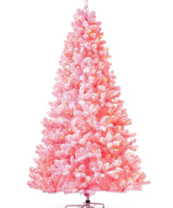7.5' Duchess Pink Flock Artificial Christmas Tree with 600 Warm White LED Lights