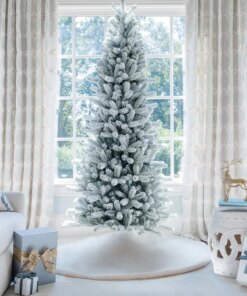 7.5' King Flock® Slim Artificial Christmas Tree with 650 Warm White LED Lights
