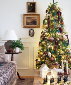 7.5' Royal Fir Slim Artificial Christmas Tree with 650 Warm White & Multi-Color LED Lights