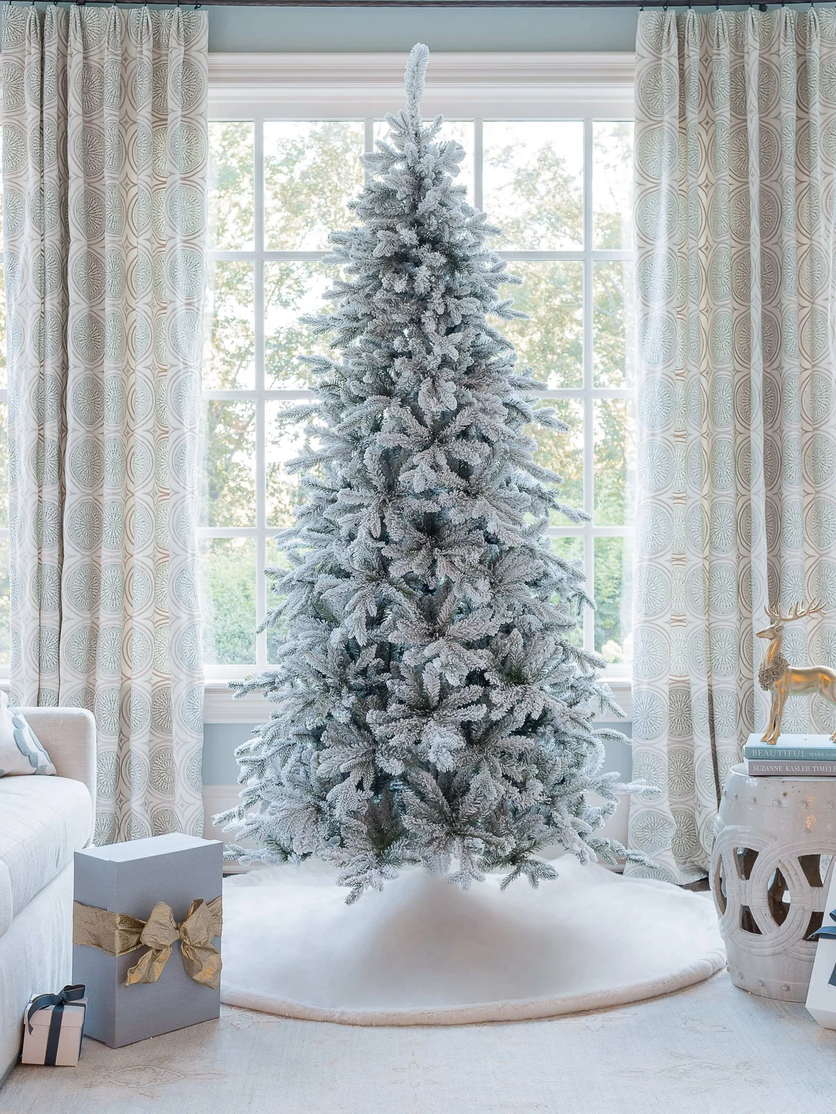 8' Queen Flock® Slim Artificial Christmas Tree with 700 Warm White LED Lights