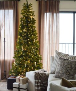 9' King Douglas Fir Slim Artificial Christmas Tree with 1000 Warm White & Multi-Color LED Lights