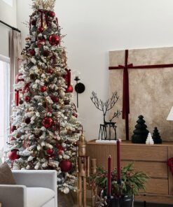 9' King Flock® Slim Artificial Christmas Tree with 900 Warm White LED Lights