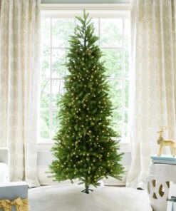 9' King Fraser Fir™ Slim Artificial Christmas Tree with 900 Warm White & Multi-Color LED Lights