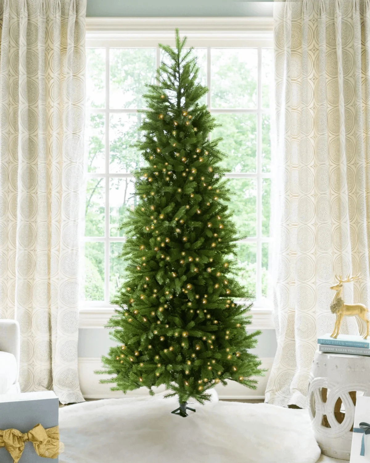 9' King Fraser Fir™ Slim Artificial Christmas Tree with 900 Warm White & Multi-Color LED Lights