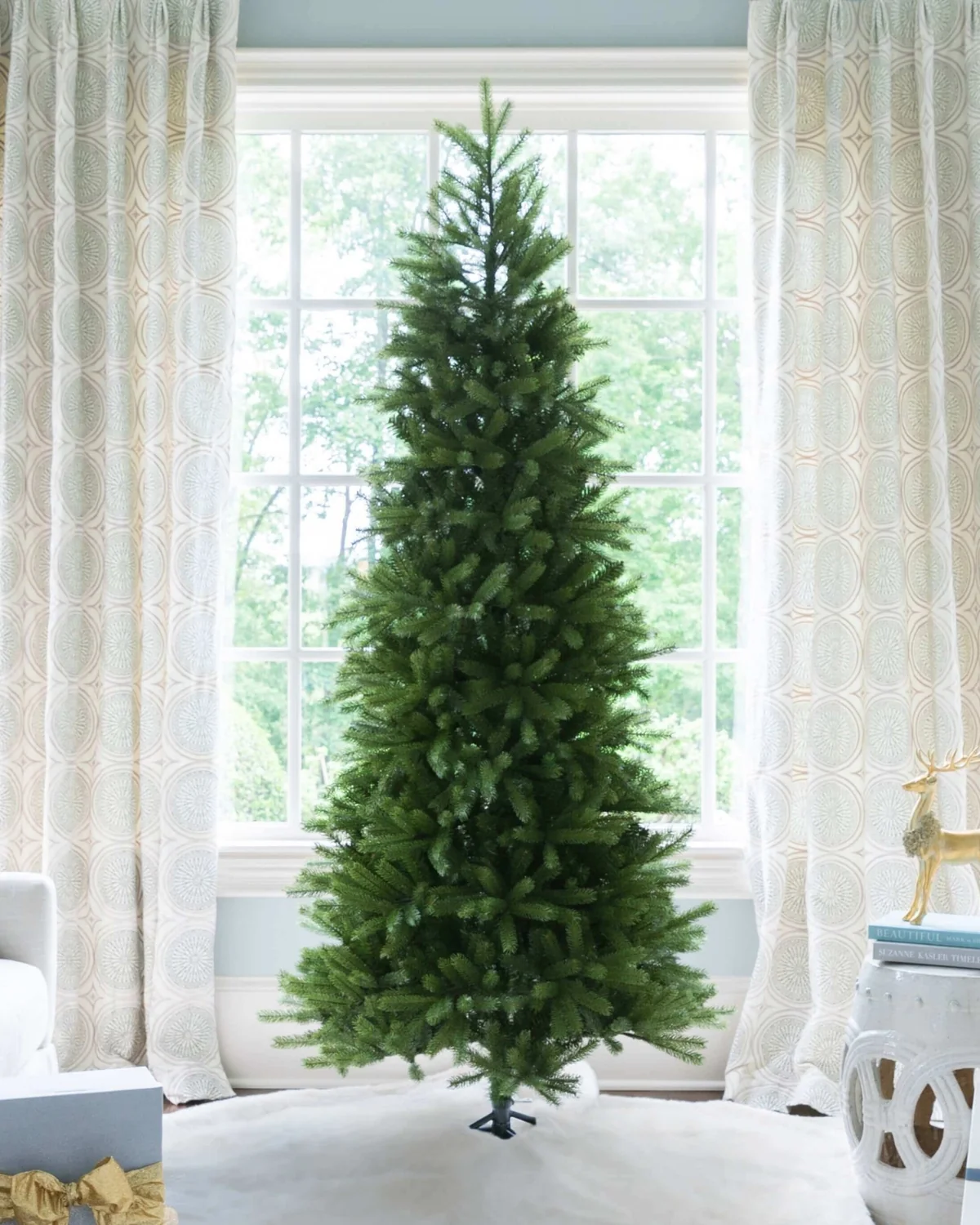 9' King Fraser Fir™ Slim Artificial Christmas Tree with 900 Warm White & Multi-Color LED Lights
