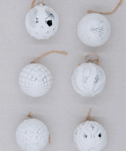 Distressed White Glass Ornament Set (6 Pack)