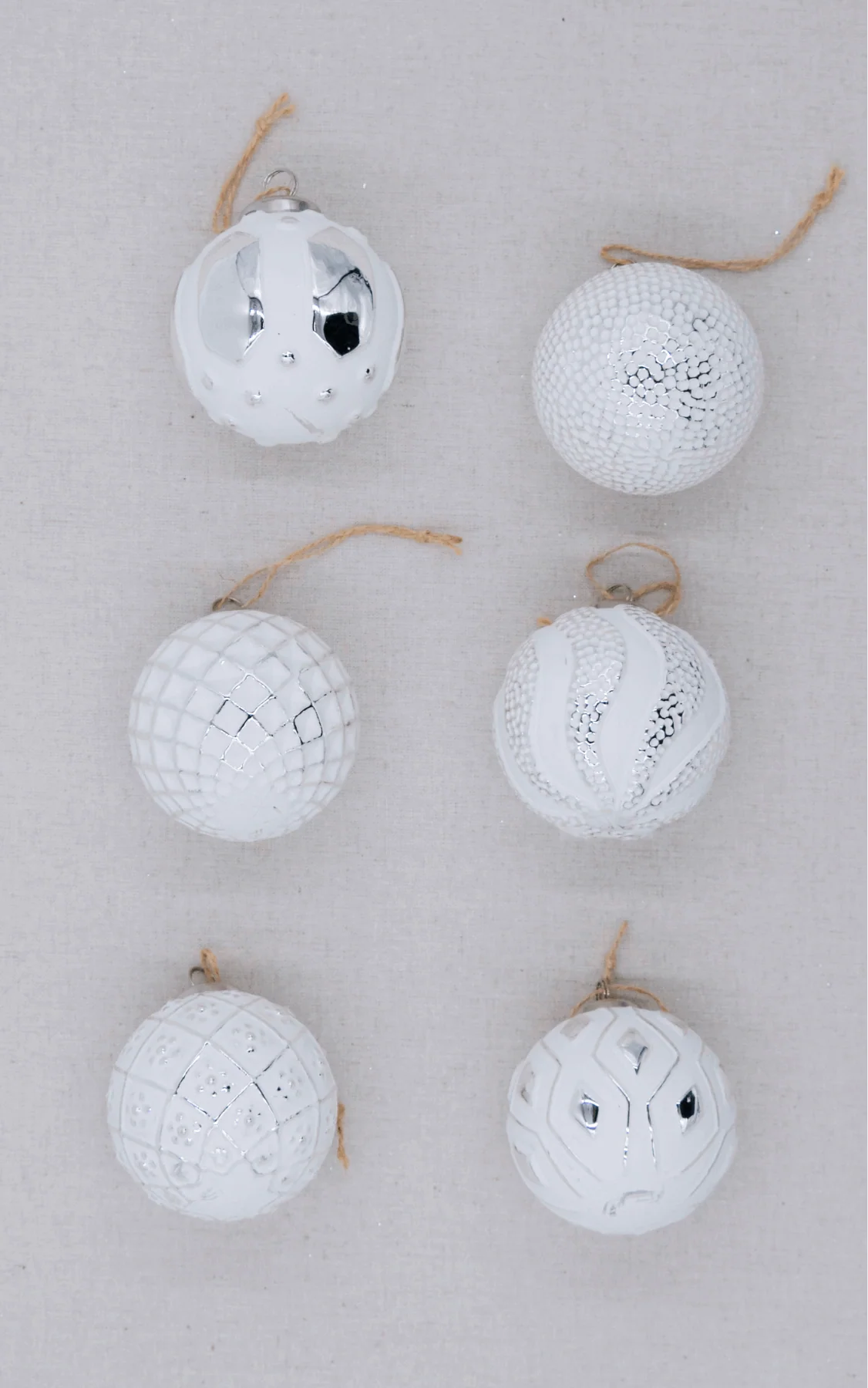 Distressed White Glass Ornament Set (6 Pack)