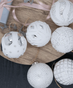 Distressed White Glass Ornament Set (6 Pack)