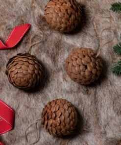 Pine Cone Ornaments (4 Pack) in a luxurious velvet-lined box