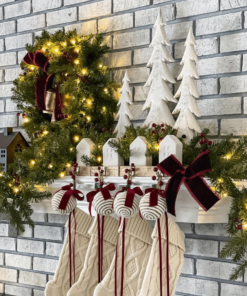 Yorkshire Fir Collection 4-Piece Set with Warm White LED Lights (Battery Operated)
